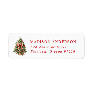 Elegant Watercolor Christmas Tree Red Gingham Bow