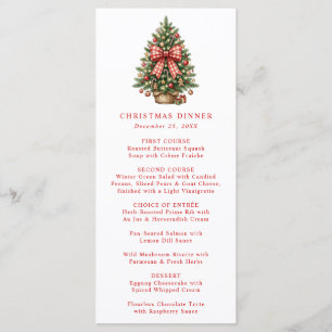 Elegant Watercolor Christmas Tree Red Gingham Bow Menu