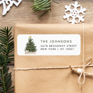 Elegant Watercolor Christmas Tree Return Address