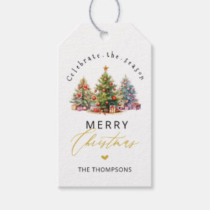 Elegant Watercolor Christmas Trees Holiday Gift Tags
