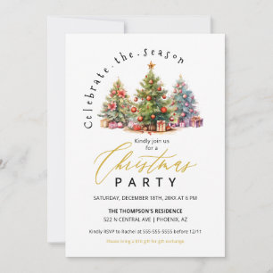 Elegant Watercolor Christmas Trees Holiday Party Invitation