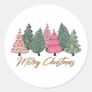 Elegant Watercolor Christmas Trees Merry Xmas Classic Round Sticker
