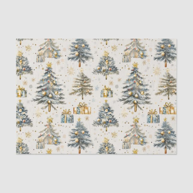 Elegant Watercolor Christmas Trees  Tissue Paper (Front)