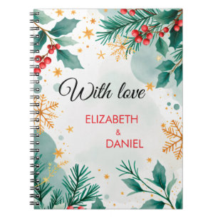 Elegant Watercolor Christmas Wedding Notebook 