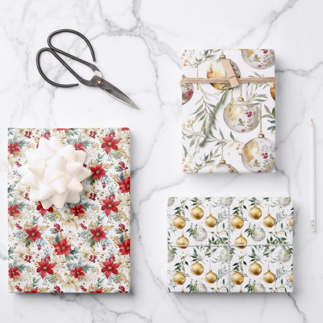Elegant Watercolor Christmas Wrapping Paper Sheet (Front)