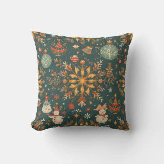 Elegant Watercolor Christmas Wreath & Gold Ribbon Throw Pillow