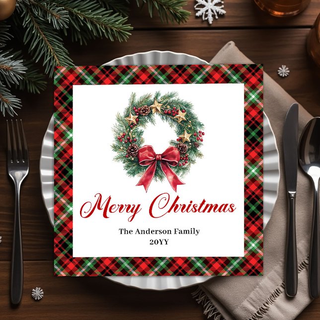 Elegant Watercolor Christmas Wreath Napkins (Elegant Watercolor Christmas Wreath Napkin)