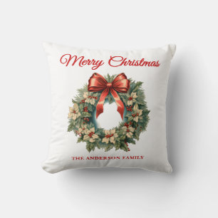 Elegant Watercolor Christmas Wreath Throw Pillow