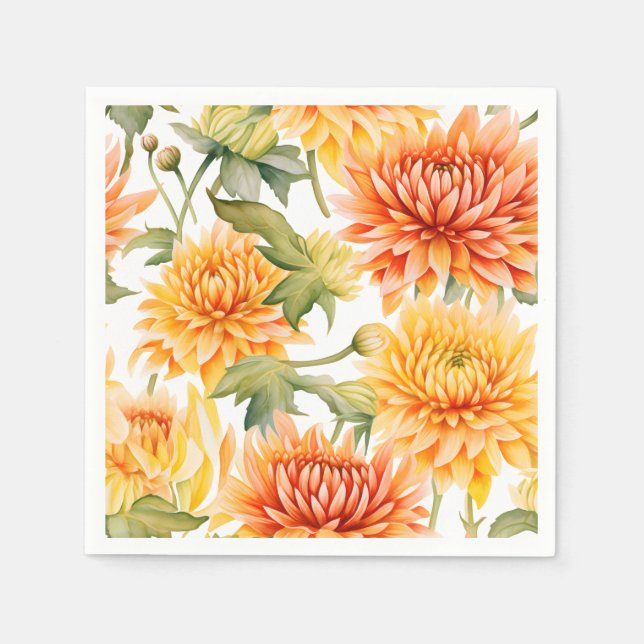 Elegant Watercolor Chrysanthemum Napkin (Front)