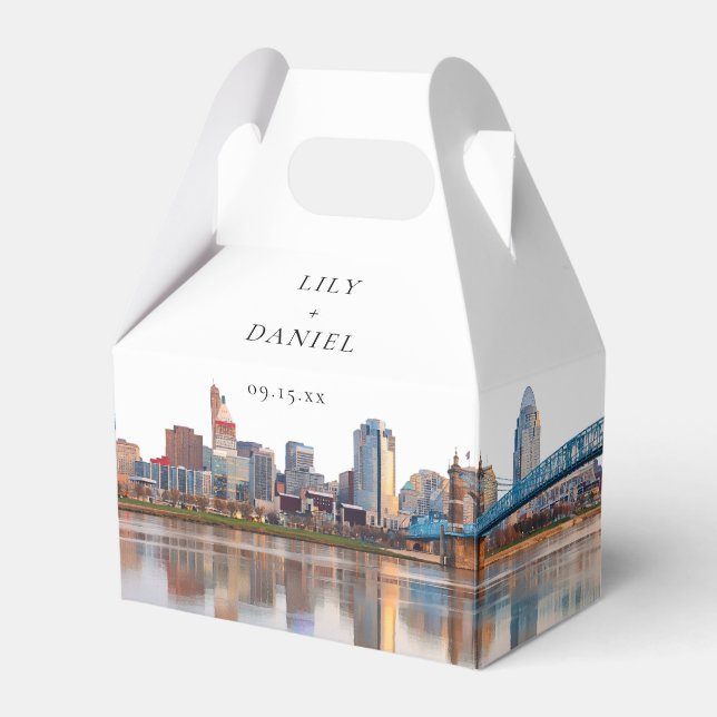 Elegant Watercolor Cincinnati Ohio Wedding Favor Box (Front Side)