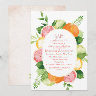 Elegant Watercolor Citrus Pink flowers   Baby Show Invitation