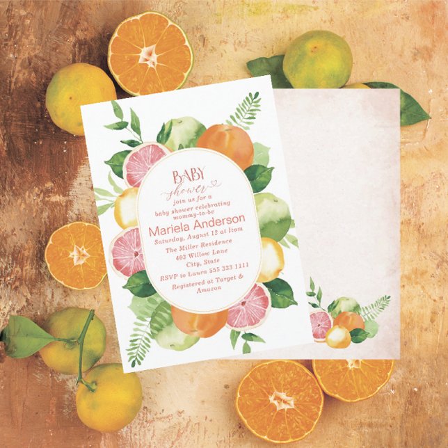 Elegant Watercolor Citrus Pink flowers   Baby Show Invitation (Creator Uploaded)