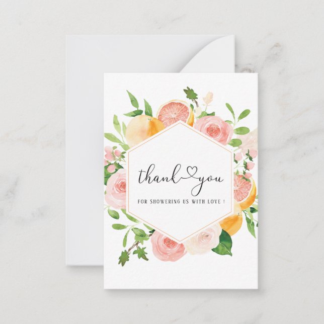 Elegant Watercolor Citrus Pink Flowers Thank You   Card (Front)
