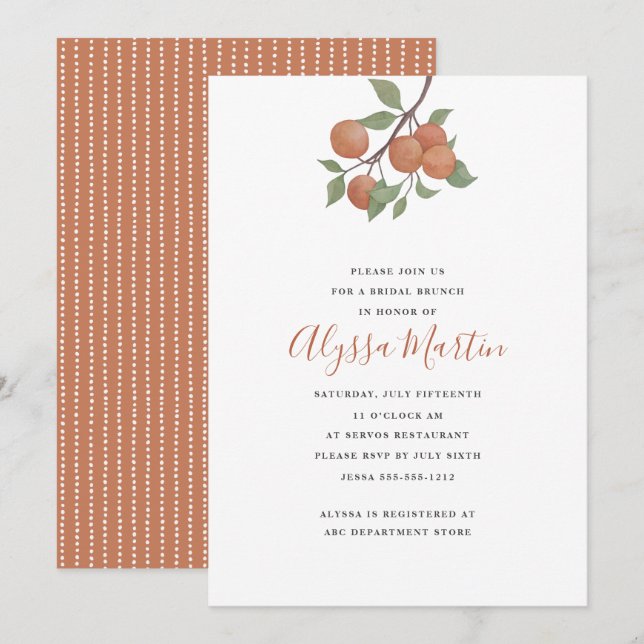 Elegant watercolor citrus stem/oranges design invitation (Front/Back)