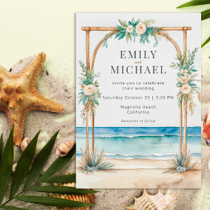 Elegant Watercolor Coastal Arch Beach Wedding Invitation
