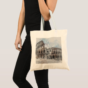 Elegant Watercolor Colosseum Rome Italy Tote – Art Bag