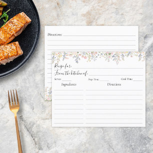 Elegant Watercolor Colourful Floral Recipe Card