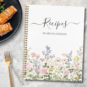 Elegant Watercolor Colourful Flower Garden Recipe Notebook