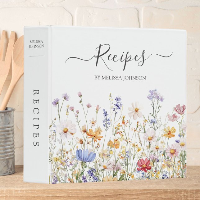 Elegant Watercolor Colourful Wildflower Recipe Binder (In situ)