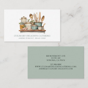 Elegant Watercolor Cook's Table Chef Caterer Business Card
