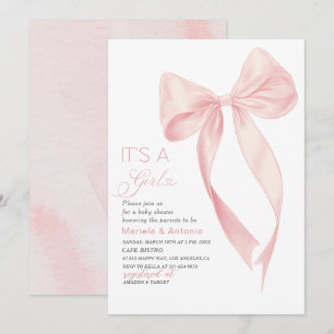 Elegant Watercolor Coquette Pink Bow Girl Baby Sh Invitation