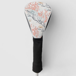 Elegant Watercolor Coral Branches & Ocean Waves Golf Head Cover