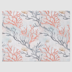 Elegant Watercolor Coral Branches & Ocean Waves Tissue Paper