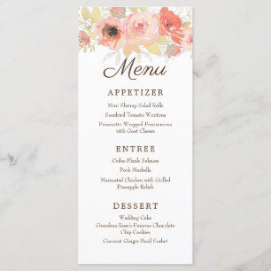 Elegant Watercolor Coral & Gold Rose Wedding Menu