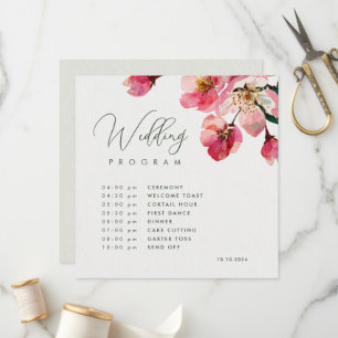 Elegant Watercolor Coral pink Floral wedding Program