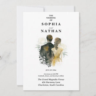 Elegant Watercolor Couple Bride Groom Wedding  Invitation