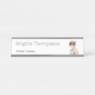 Elegant Watercolor Couture Bridal Fashion Designer Desk Name Plate