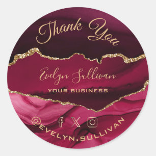 elegant watercolor crimson agate thank you sticker