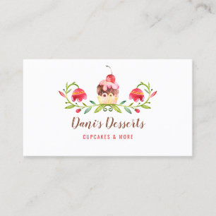 Elegant Watercolor Cupcake Baking Business Card