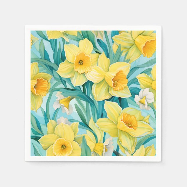 Elegant Watercolor Daffodil Napkin (Front)