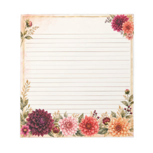 Elegant Watercolor Dahlia Garden Lined Notepad