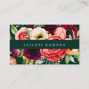 Elegant Watercolor Dark Floral Business Card