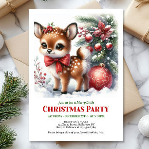Elegant watercolor deer snowy forest Christmas   Invitation