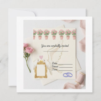 Elegant Watercolor Dove and Rose Wedding Invitatio