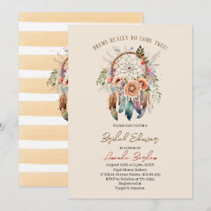 Elegant watercolor dream catcher and flowers invitation