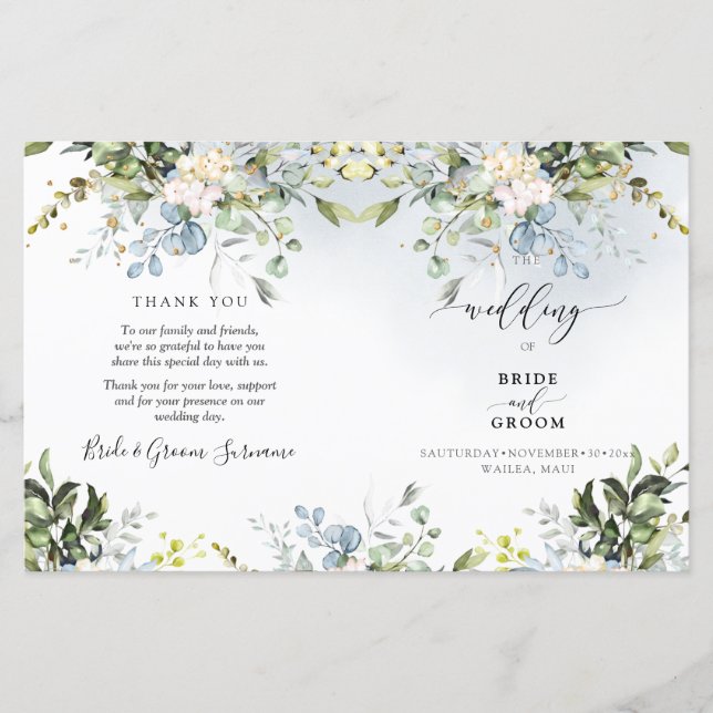 Elegant Watercolor Dusty Blue Eucalyptus (Front)