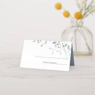 Elegant Watercolor Dusty Blue Floral Place Card