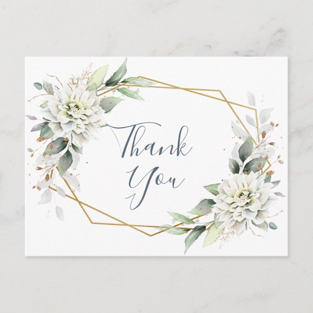 Elegant Watercolor Dusty Blue Foliage Thank You Postcard (Front)