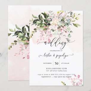 Elegant Watercolor Dusty Blush Pink Eucalyptus Invitation