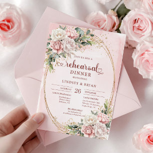 Elegant Watercolor Dusty Pink Flowers Rehearsal  Invitation