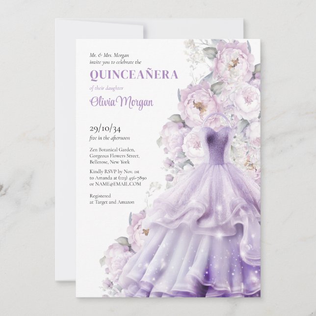 Elegant watercolor dusty purple formal dress  invitation (Front)