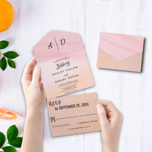 Elegant watercolor dusty rose all in one invitatio invitation