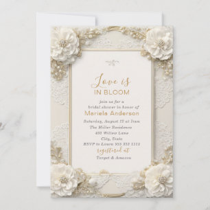 Elegant Watercolor Dusty White Golden Flowers Brid Invitation