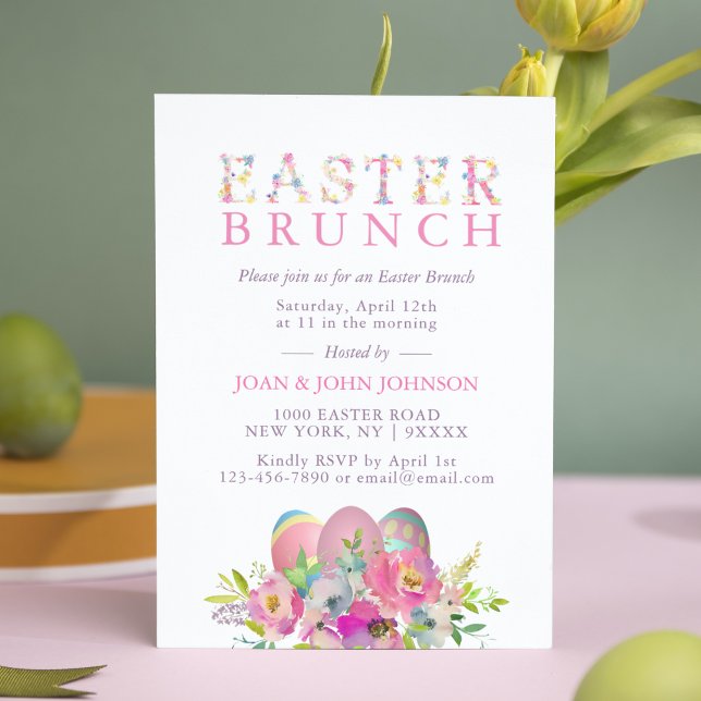 Elegant Watercolor Eggs Floral Easter BRUNCH Invitation (Creator Uploaded)