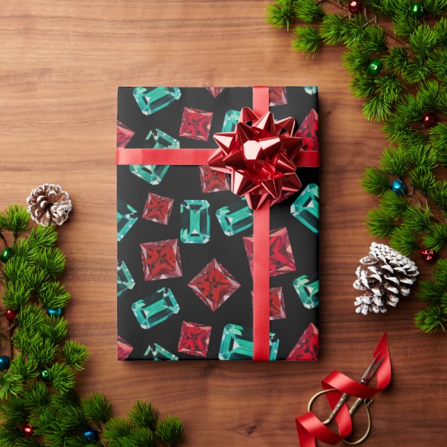 Elegant Watercolor Emerald Ruby Gems Pattern Wrapping Paper (Holiday Gift)