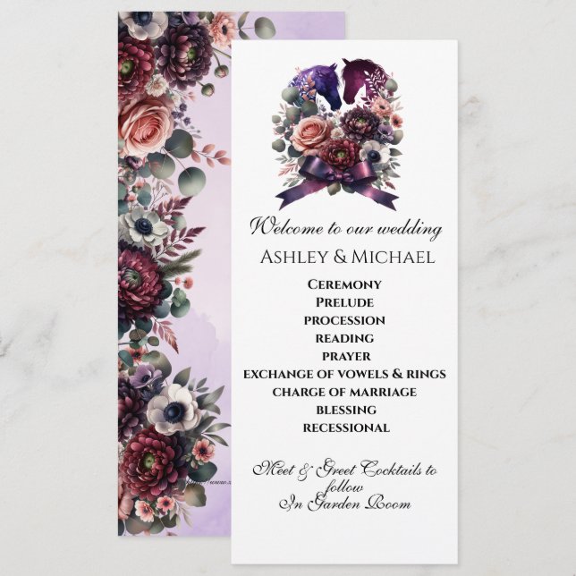 Elegant Watercolor Equestrian Wedding Program (Front/Back)